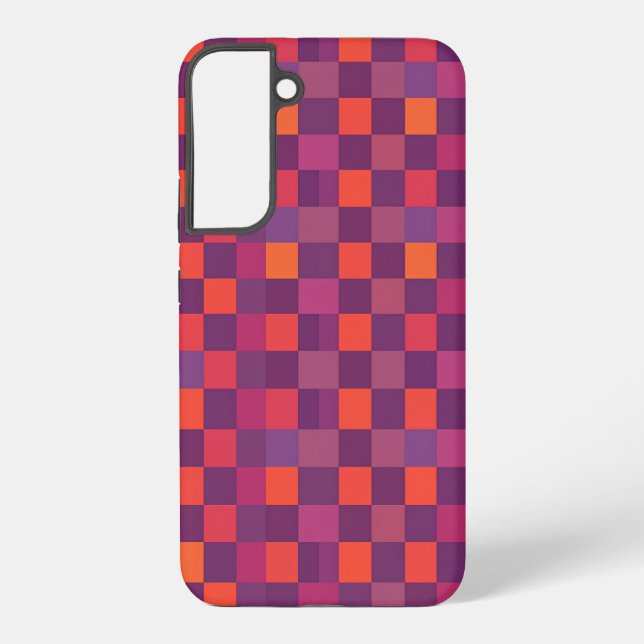 Purple and Red Checkered Geometric Pattern Samsung Galaxy S22+ Case (Back)