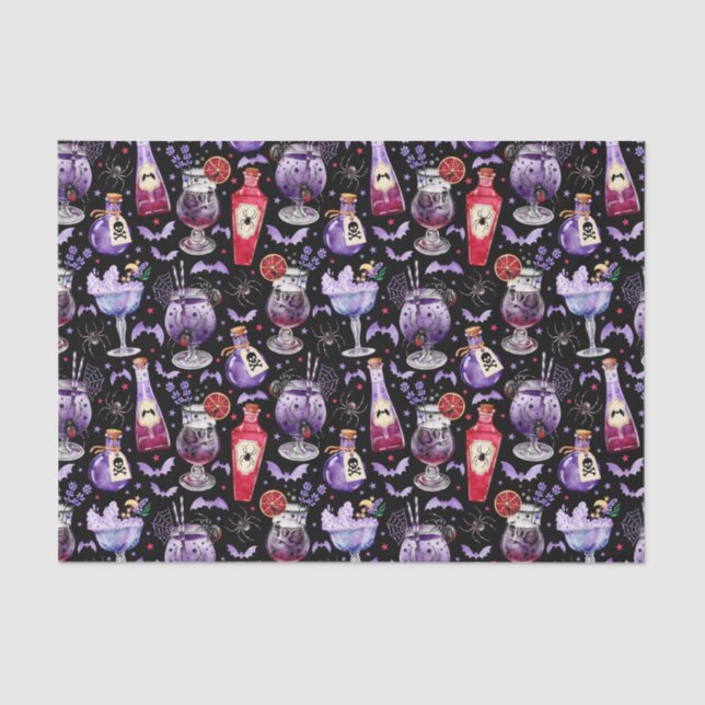 Purple and Red Halloween Cocktails and Potions Tissue Paper (Front)