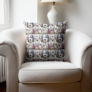 Purple and Red Patchwork Dog Pattern Cushion
