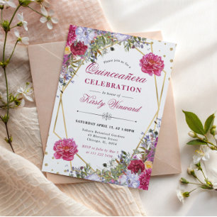 Purple and Red Summer Flowers Quinceanera Invitation