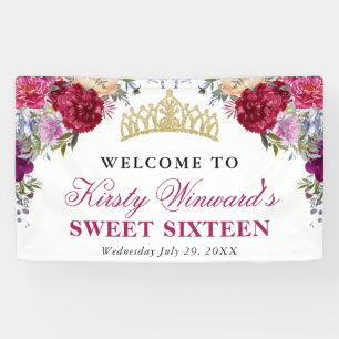 Purple and Red Summer Flowers Sweet 16 Banner