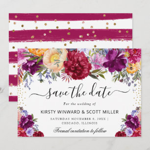 Purple and Red Summer Flowers Wedding Save The Date