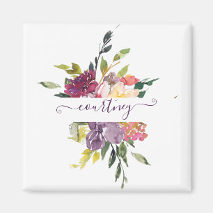 Purple and red watercolor floral personalised magnet
