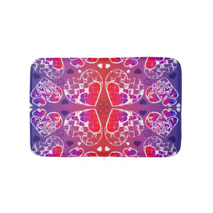 Purple and Red Whimsical Romantic Hearts pattern Bath Mat