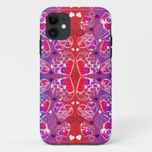 Purple and Red Whimsical Romantic Hearts pattern Case-Mate iPhone Case