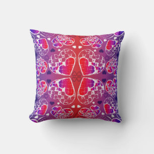 Purple and Red Whimsical Romantic Hearts pattern Cushion
