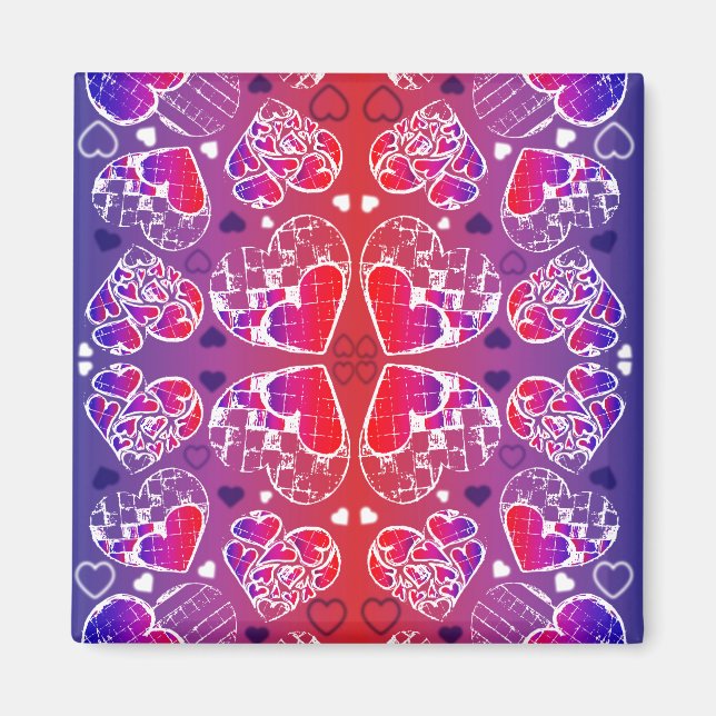 Purple and Red Whimsical Romantic Hearts pattern Magnet (Front)