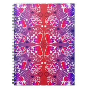 Purple and Red Whimsical Romantic Hearts pattern Notebook