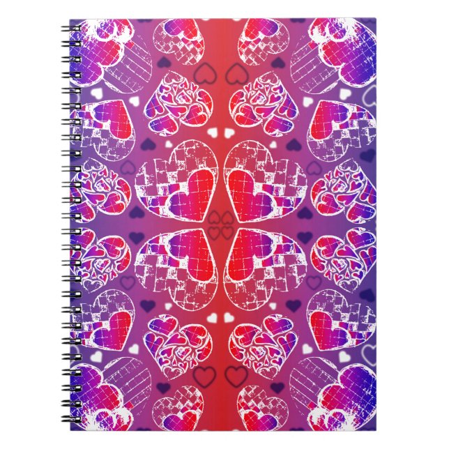 Purple and Red Whimsical Romantic Hearts pattern Notebook (Front)