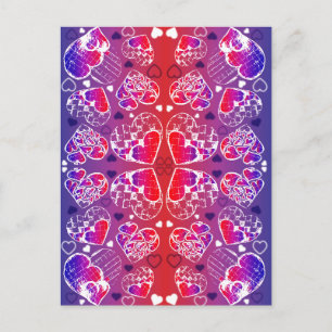 Purple and Red Whimsical Romantic Hearts pattern Postcard