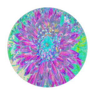 Purple and Robin's Egg Blue Decorative Dahlia Cutting Board