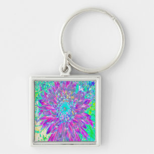 Purple and Robin's Egg Blue Decorative Dahlia Key Ring