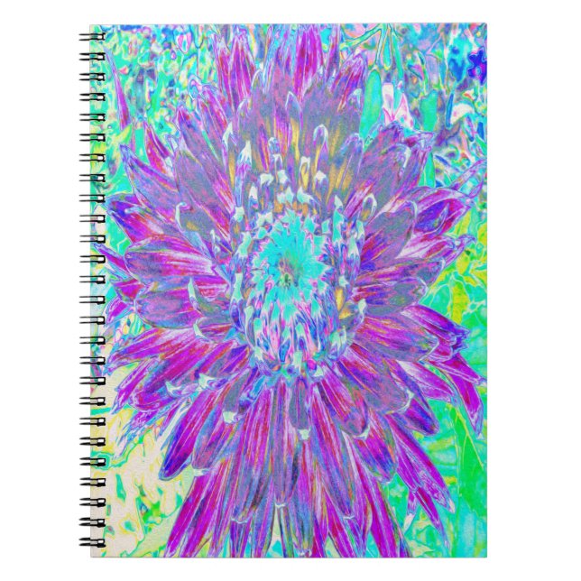 Purple and Robin's Egg Blue Decorative Dahlia Notebook (Front)