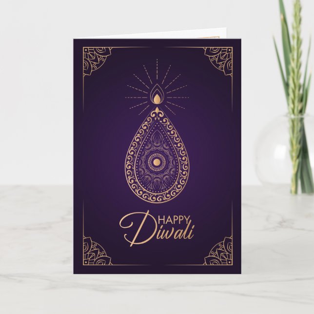 Purple and Rose gold ornament Happy Diwali Card (Front)