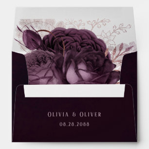 Purple and Rose Gold Peony Floral Wedding Envelope