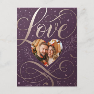 Purple And Rose Gold Valentine Love Photo Design Postcard