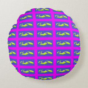 PURPLE AND ROYAL BLUE ART PATTERNED ROUND CUSHION