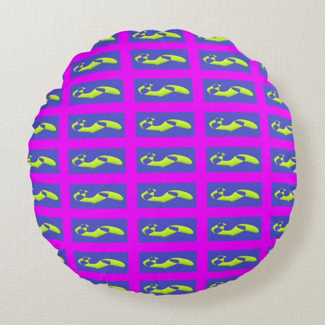 PURPLE AND ROYAL BLUE ART PATTERNED ROUND CUSHION (Front)