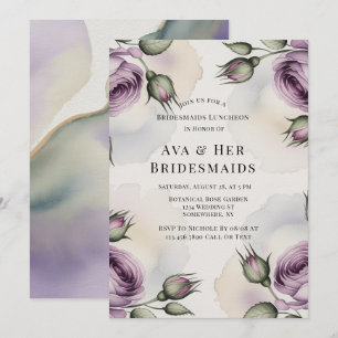 Purple and Sage Green Roses Bridesmaids Luncheon Invitation