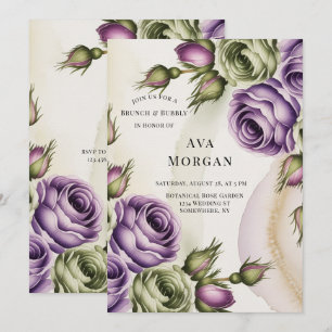 Purple and Sage Green Roses Brunch & Bubbly Invitation