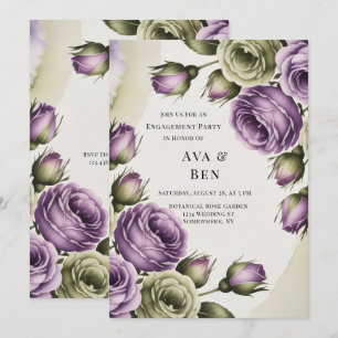 Purple and Sage Green Roses Engagement Party Invitation