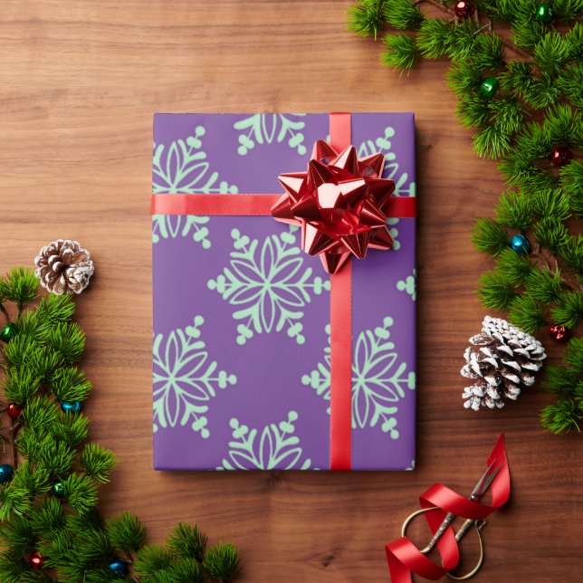 Purple and Sage Snowflake Christmas Wrapping Paper (Holiday Gift)