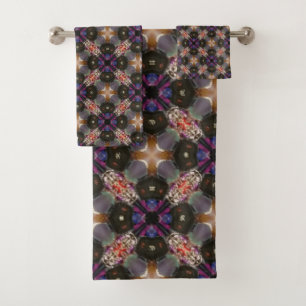 Purple and Shades of Brown Geometric Pattern Bath Towel Set