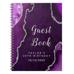 Purple and Silver Agate Birthday Guest Book