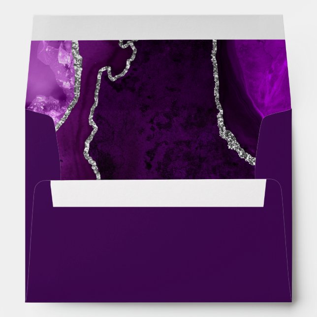 Purple and Silver Agate Marble Wedding Envelope (Back (Bottom))