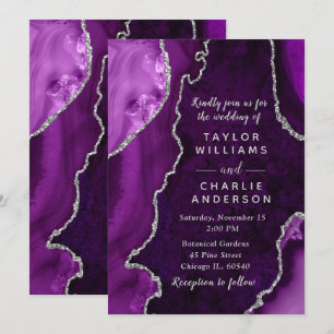 Purple and Silver Agate Marble Wedding Invitation