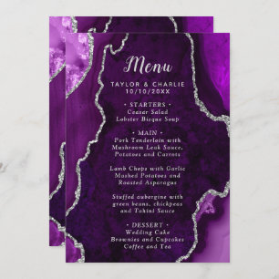 Purple and Silver Agate Marble Wedding Menu