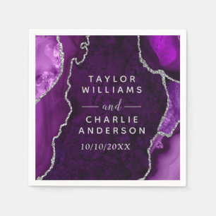 Purple and Silver Agate Marble Wedding Napkin