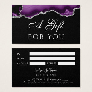 Purple and Silver Agate on Black Gift Card