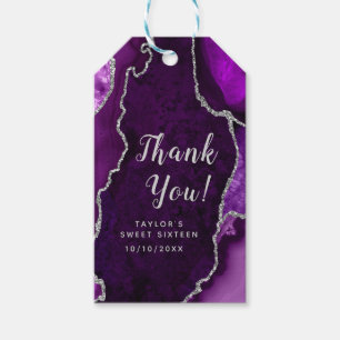 Purple and Silver Agate Sweet Sixteen Thank You Gift Tags