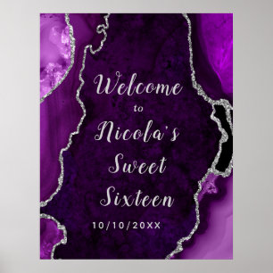 Purple and Silver Agate Sweet Sixteen Welcome Poster