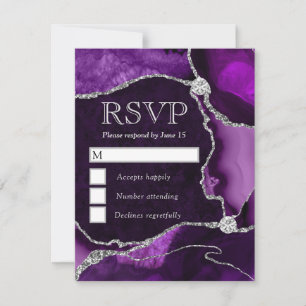 Purple and Silver Agate Wedding RSVP Card