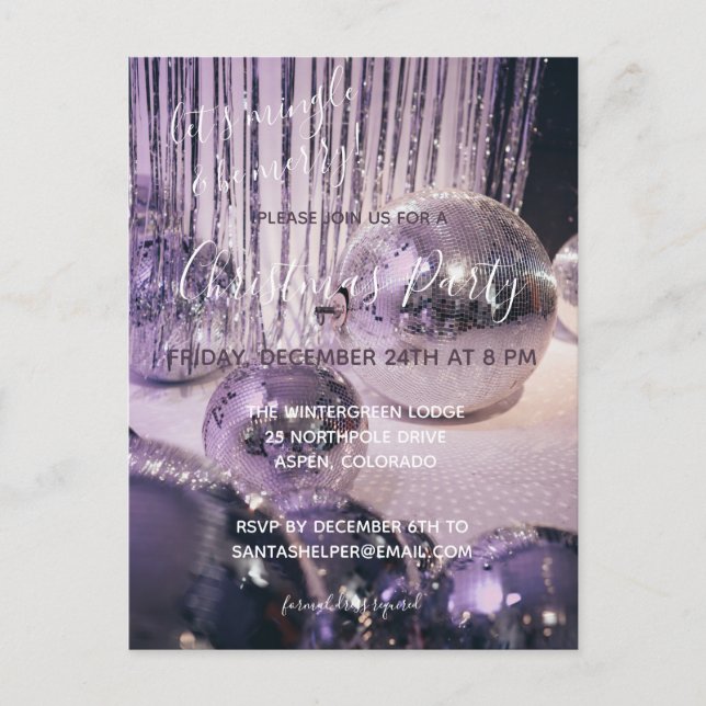 Purple and Silver Baubles Christmas Party Invitati Postcard (Front)