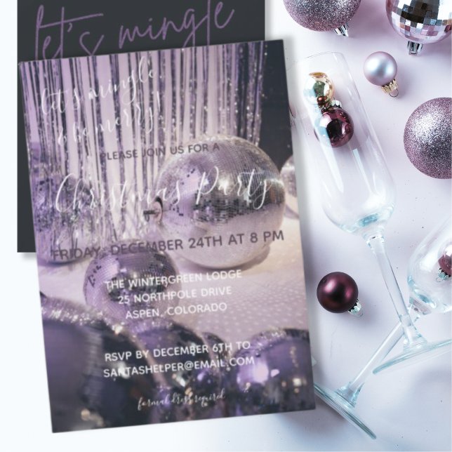 Purple and Silver Baubles Christmas Party Invitation (Creator Uploaded)
