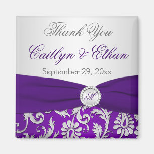 Purple and Silver Damask Wedding Favour Magnet