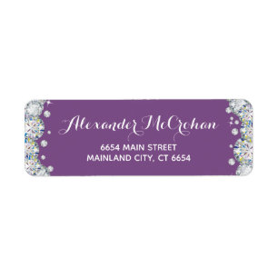 Purple and Silver Diamond Glitter Return Address