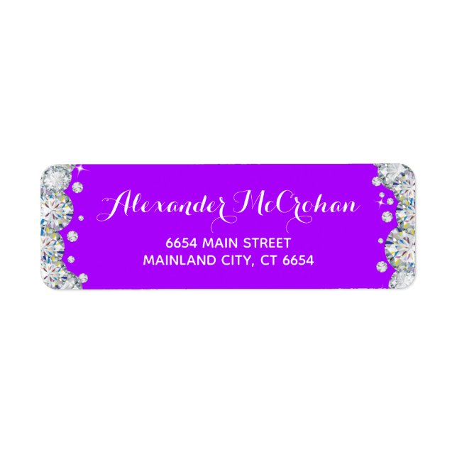 Purple and Silver Diamond Glitter Return Address L (Front)