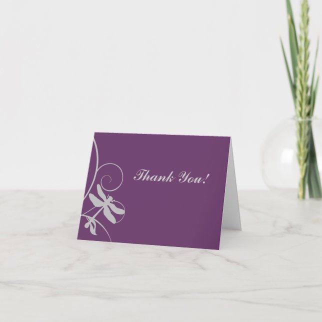 Purple and Silver Dragonfly Thank You Card (Front)