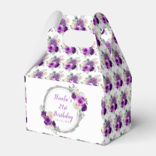 Purple and Silver Elegant Flowers Birthday Favour Box