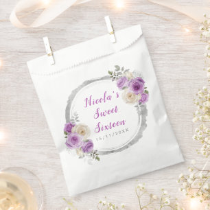 Purple and Silver Elegant Flowers Sweet Sixteen Favour Bags