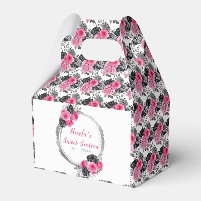 Purple and Silver Elegant Flowers Sweet Sixteen Favour Box (Front Side)