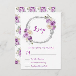 Purple and Silver Elegant Flowers Sweet Sixteen RSVP Card