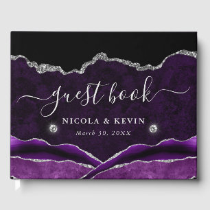 Purple and Silver Faux Glitter Agate Wedding Guest Book