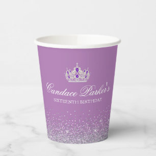Purple and Silver Faux Glitter Custom Paper Cup