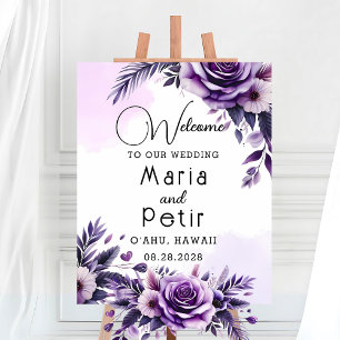 Purple and Silver Floral-Accented Ivory Welcome Poster