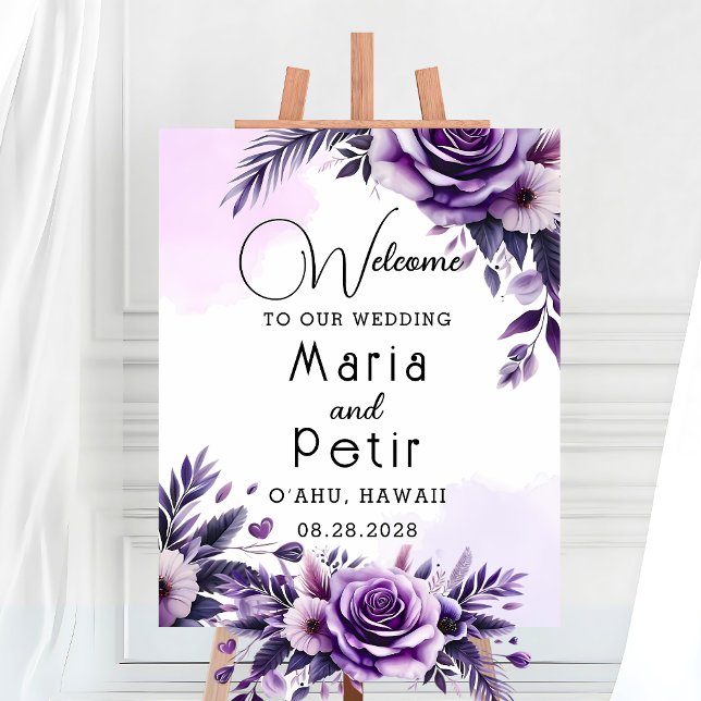 Purple and Silver Floral-Accented Ivory Welcome Poster (Creator Uploaded)